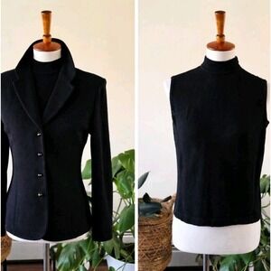 St John Marie Gray Santana Knit Jacket & Shell SET Black Wool Blend USA Size S